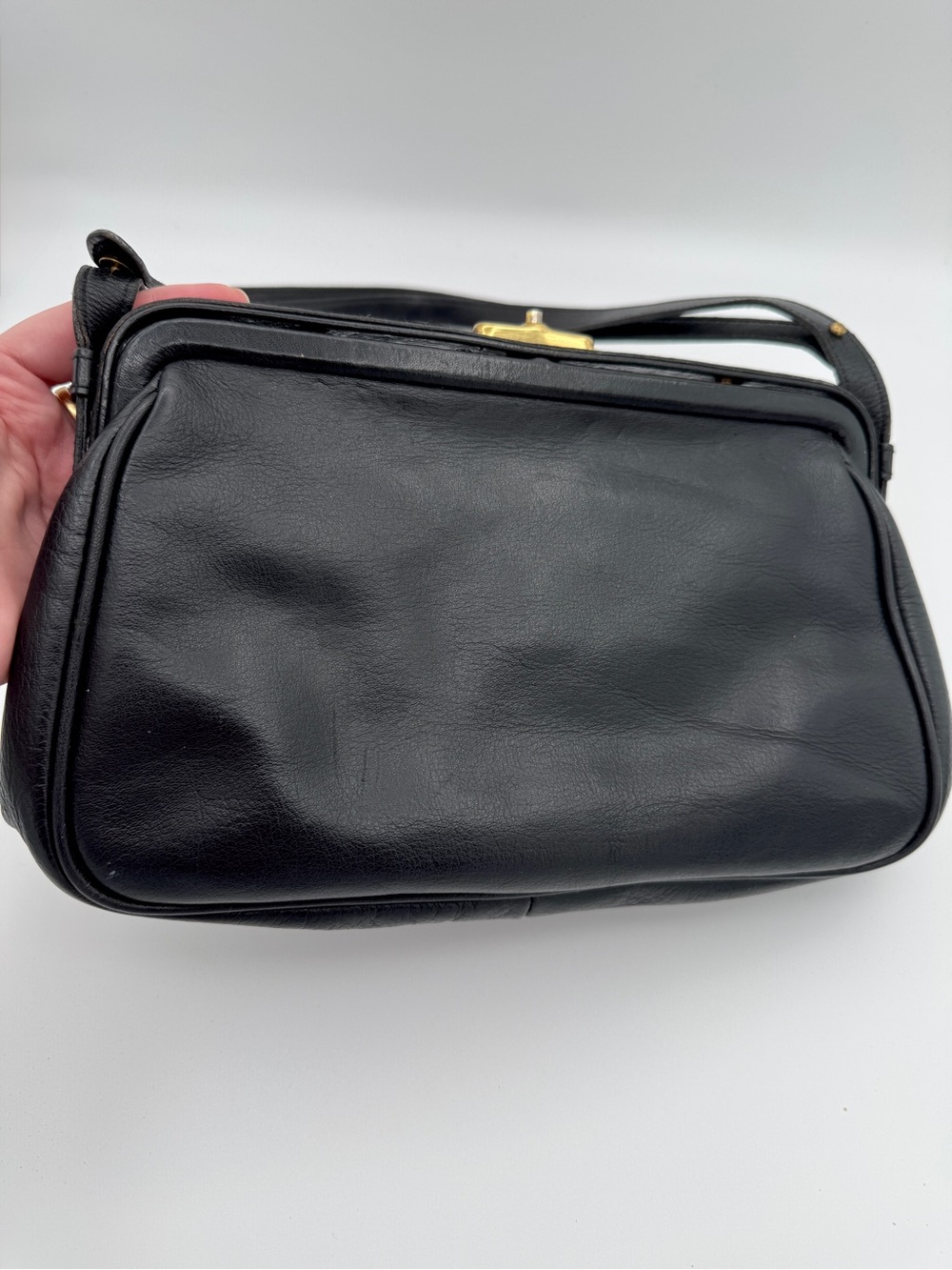 Gold-Pfeil Vintage Black Leather Doctor Style Frame Shoulder Bag Made in Germany - Picture 7 of 11